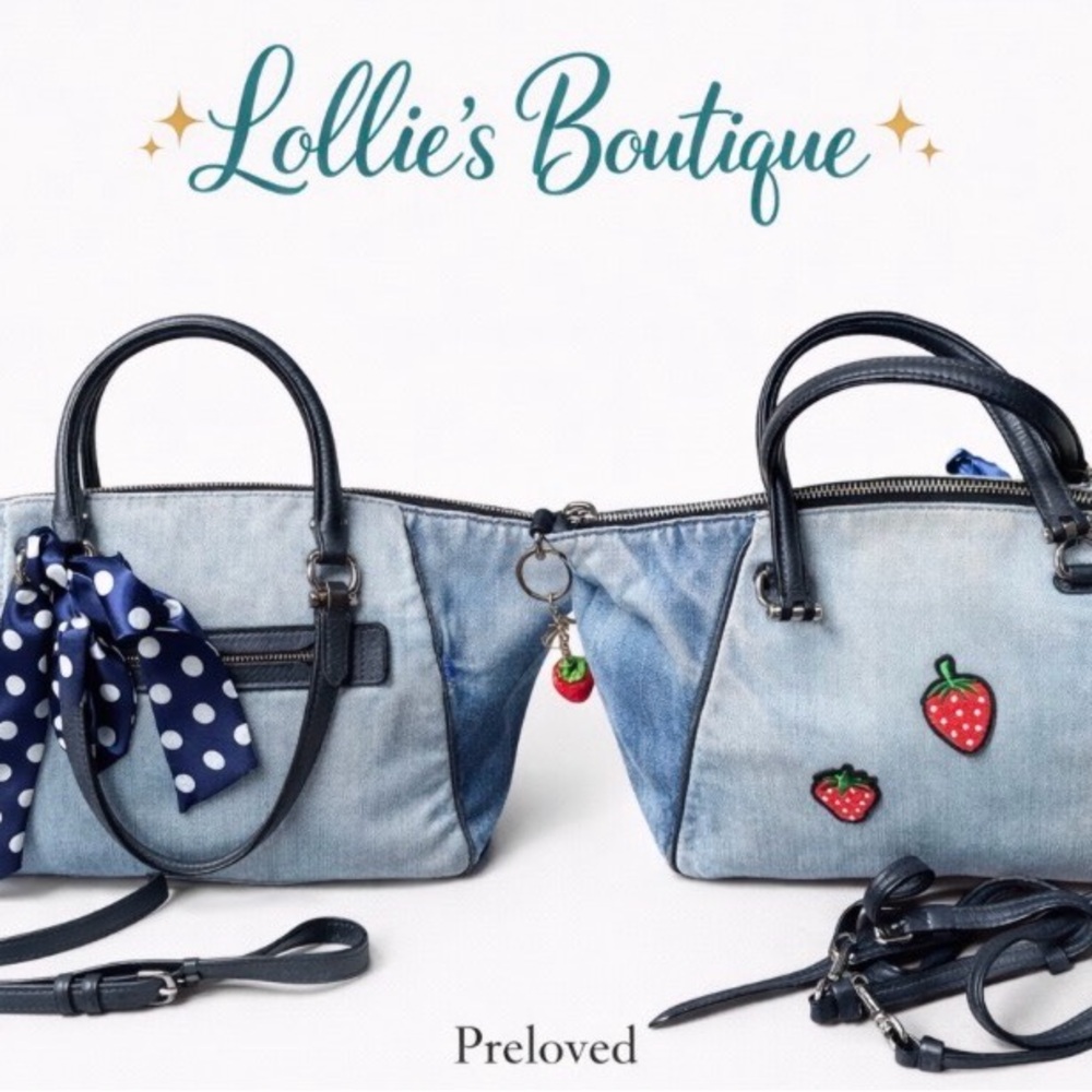 Coach Denim Blue Handbag with Strawberry Patch